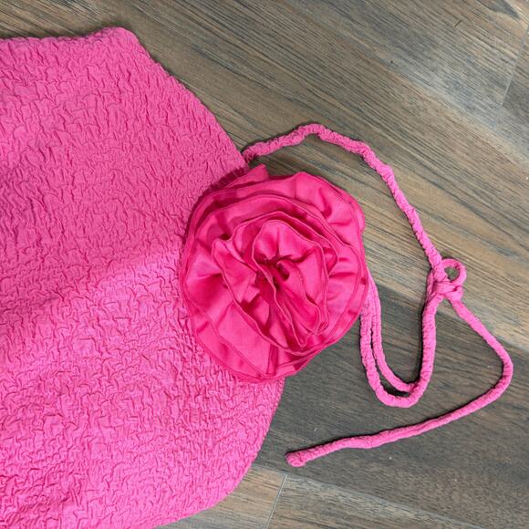 MNG Size Medium Swimwear Collection Halter One Piece Swimwear Pink Flower Trim - Picture 3 of 13